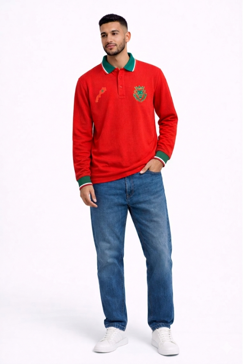 Polo Manches longues à Col Vert Boutonné - Rouge – Image 3