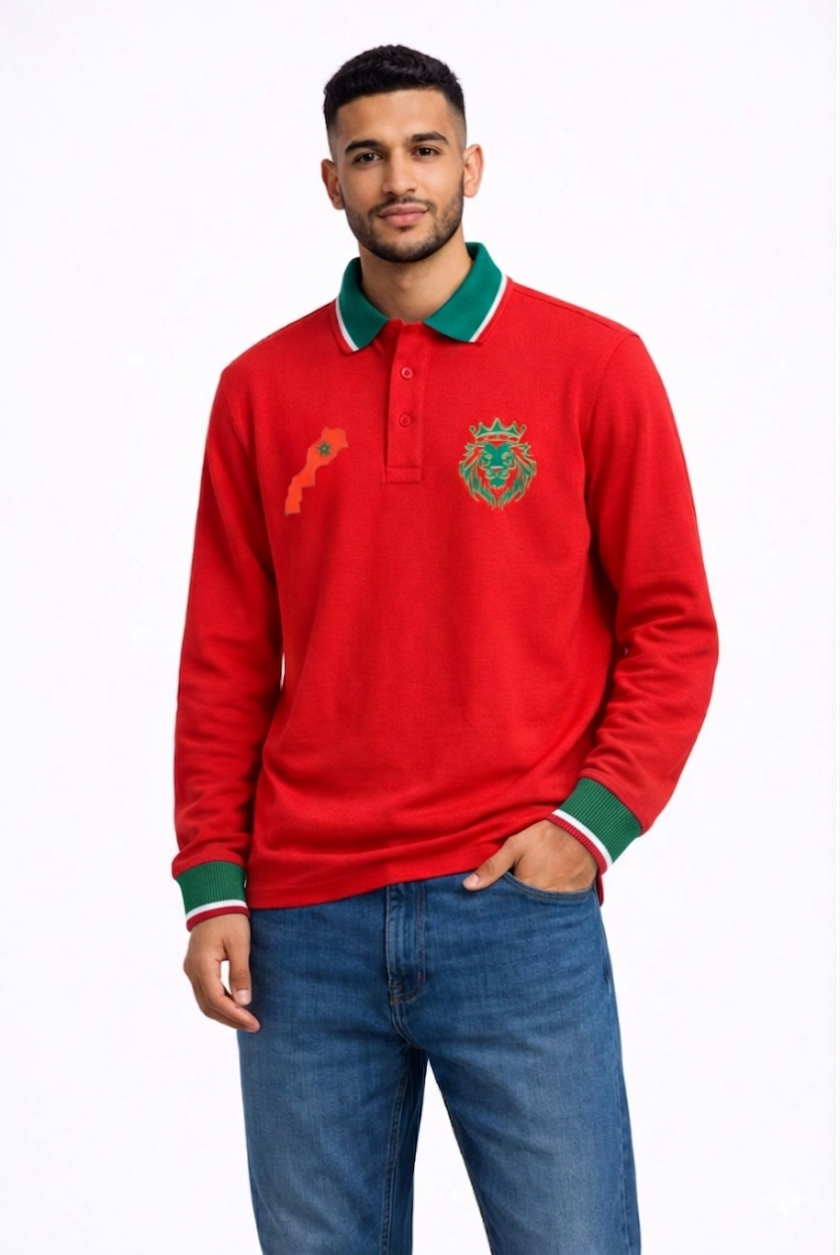 Polo Manches longues à Col Vert Boutonné - Rouge – Image 2