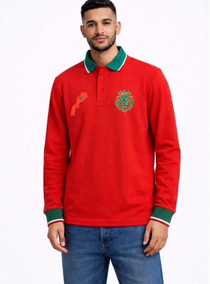 Polo Manches longues à Col Vert Boutonné - Rouge