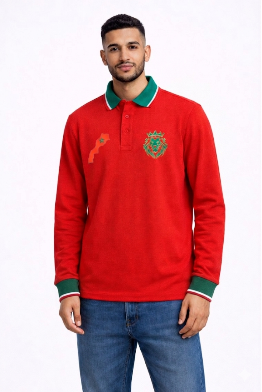 Polo Manches longues à Col Vert Boutonné - Rouge