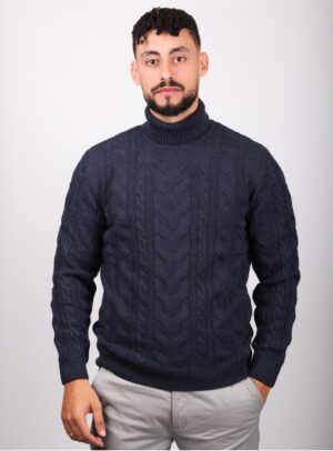 Pull à Col Roulé Torsadée - Bleu Marine