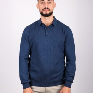 Pull Col Polo Boutonné Fantaisie - Indigo