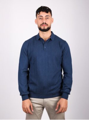 Pull Col Polo Boutonné Fantaisie - Indigo