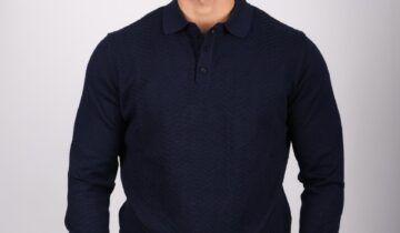 Pull Col Polo Boutonné Fantaisie – Bleu Marine