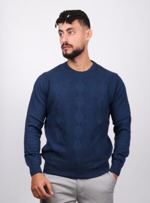 Pull à Col Rond Texturé - Indigo