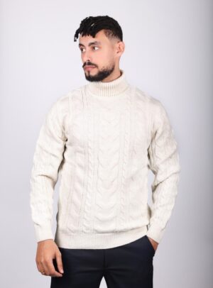 Pull à Col Roulé Torsadée - Blanc