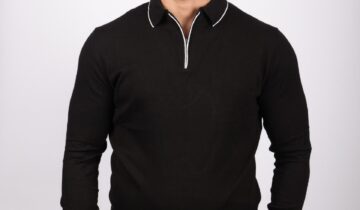 Pull Ajusté Col Polo Zippé – Noir