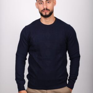 Pull à Col Rond Texturé - Marine