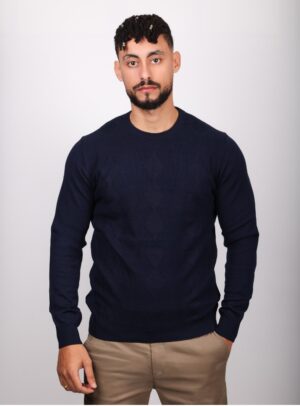 Pull à Col Rond Texturé - Marine