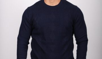 Pull à Col Rond Texturé – Marine