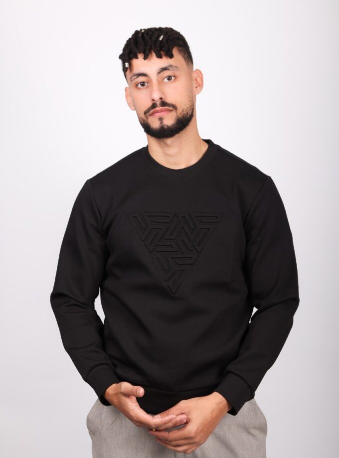 Sweatshirt Col Rond Imprimé - Noir