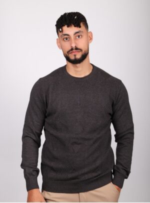 Pull à Col Rond Texturé - Anthracite
