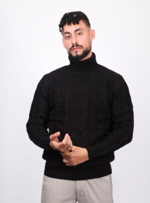 Pull à Col Roulé Torsadée - Noir