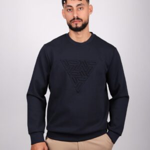 Sweatshirt Col Rond Imprimé - Bleu Marine