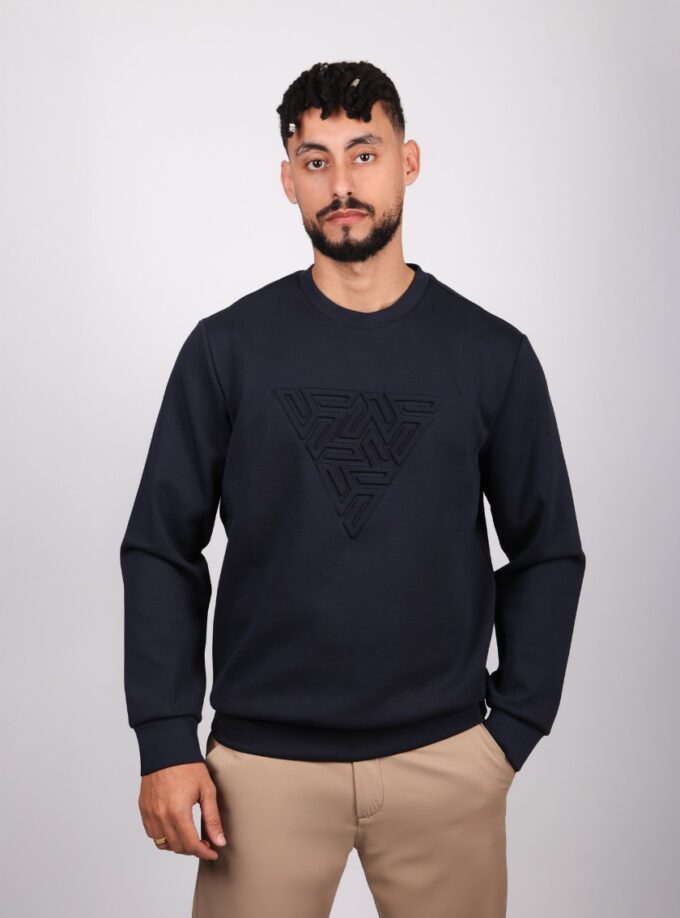 Sweatshirt Col Rond Imprimé - Bleu Marine