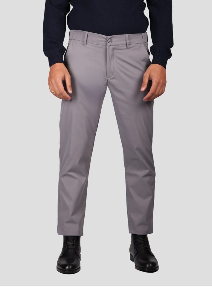 Pantalon Ajusté Toile En Coton - Gris