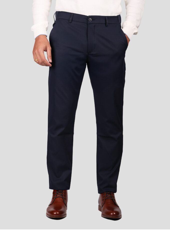 Pantalon Ajusté Toile En Coton - Bleu Marine