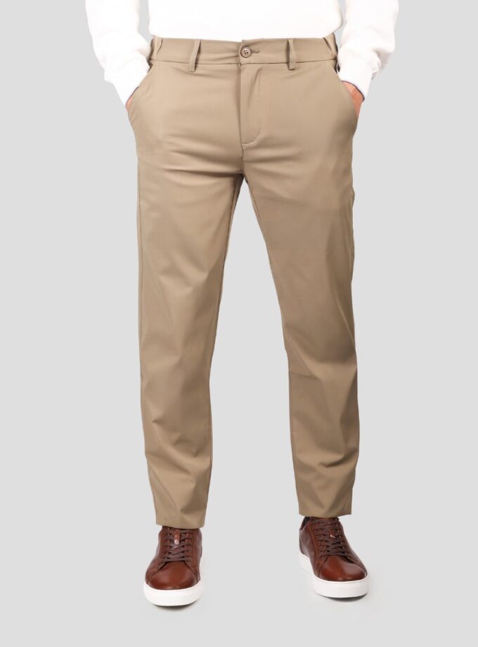 Pantalon Ajusté Toile En Coton - Beige