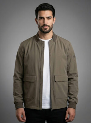 Blouson Bomber Minimaliste – Vert Olive
