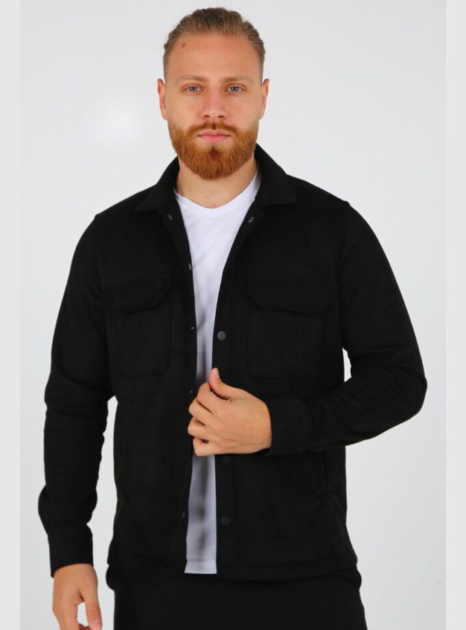 Surchemise Ajusté Aspect Daim - Noir