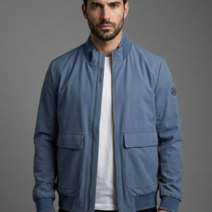 Blouson Bomber Minimaliste – Bleu Acier