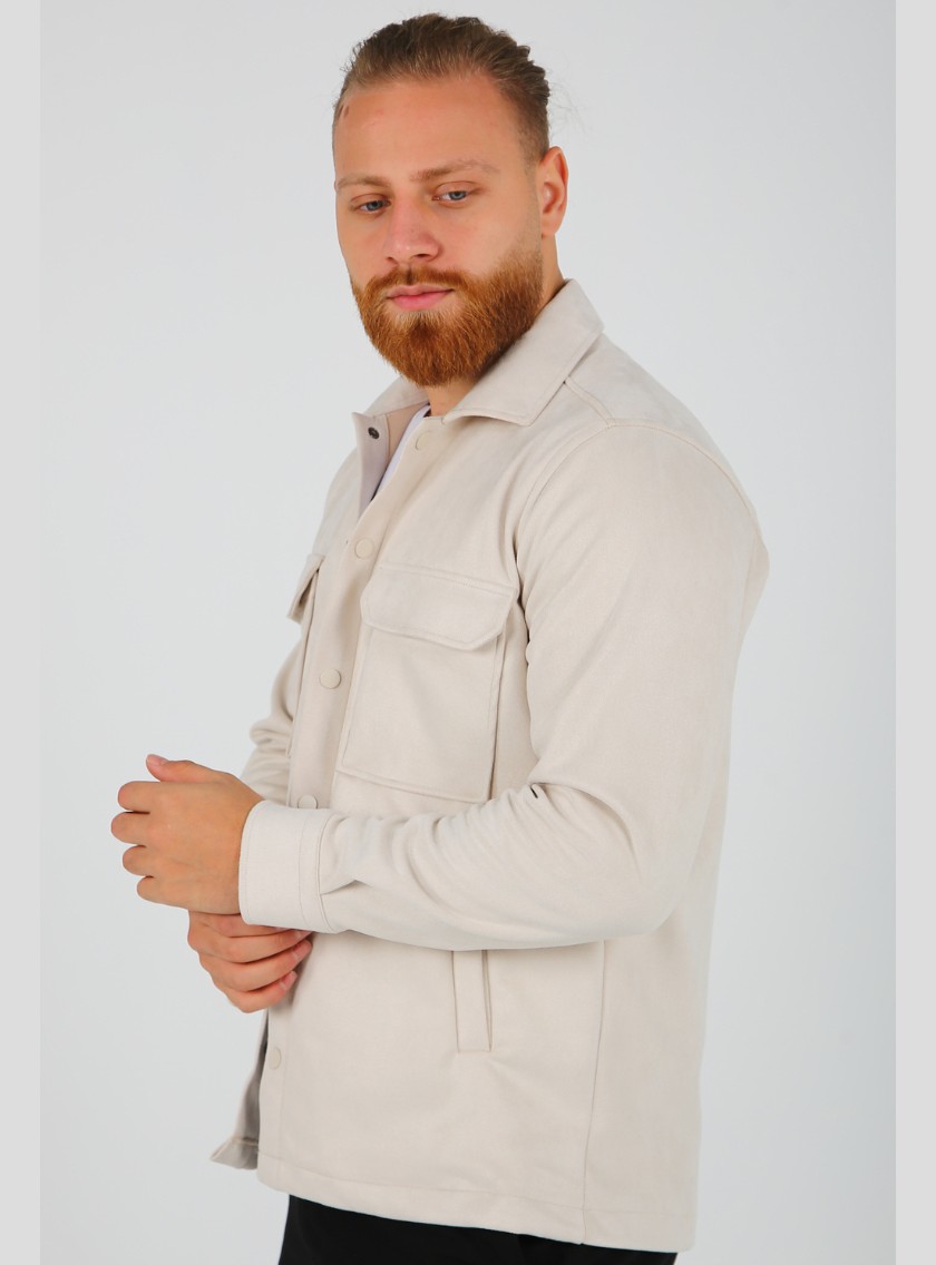 Surchemise Ajusté Aspect Daim - Beige – Image 2