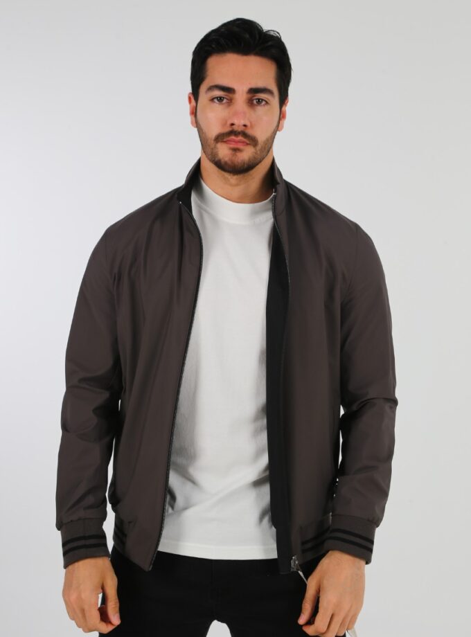 Blouson Réversible Col Mao - Anthracite / Noir