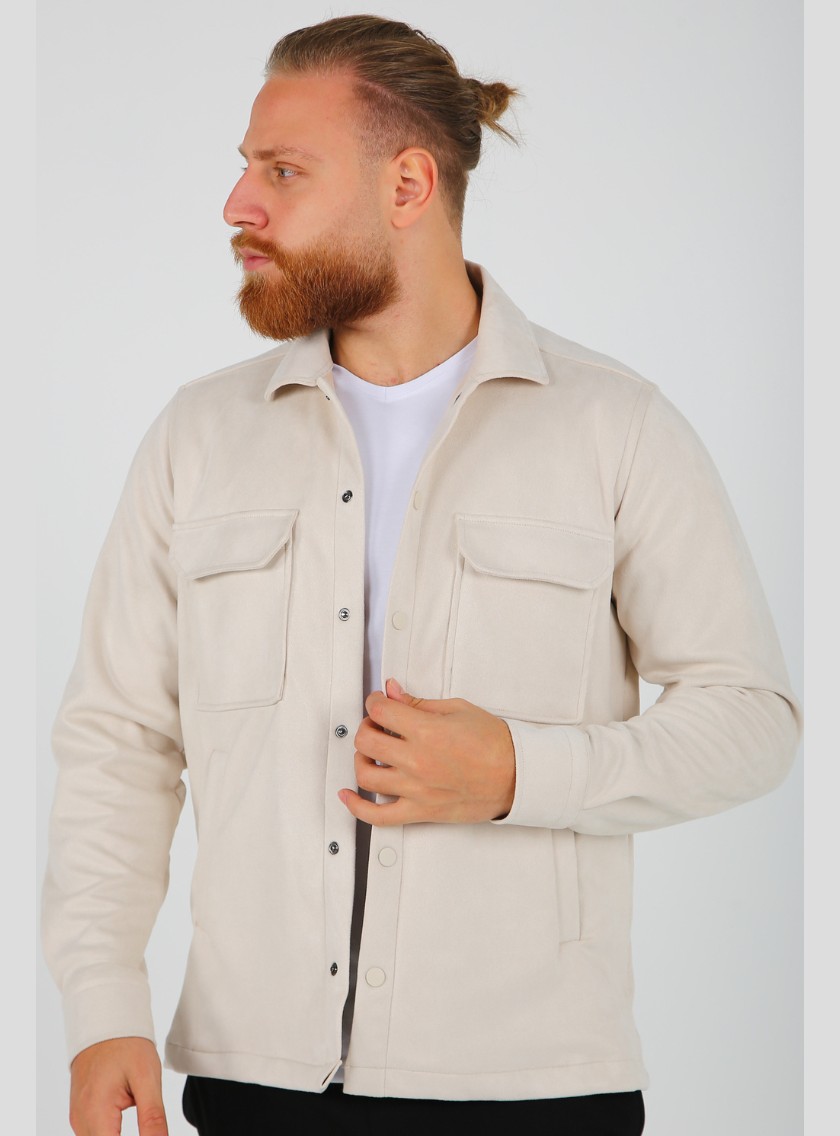 Surchemise Ajusté Aspect Daim - Beige – Image 3