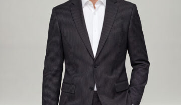 Costume 2 Pièces Ajusté Rayé Fine – Noir