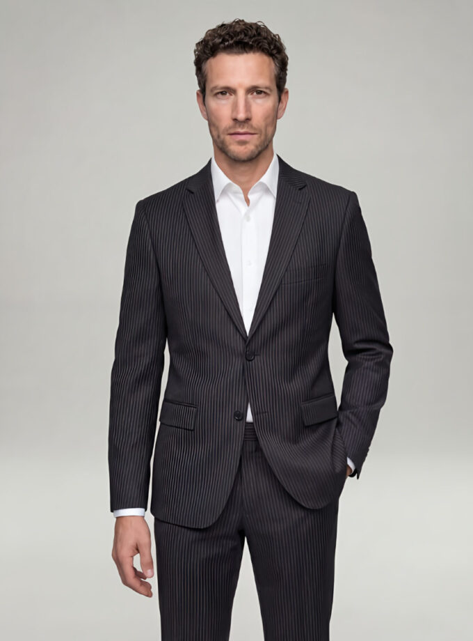 Costume 2 Pièces Ajusté Rayé Fine – Noir