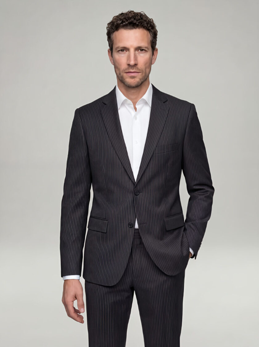 Costume 2 Pièces Ajusté Rayé Fine – Noir