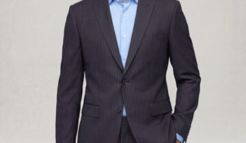 Costume 2 Pièces Ajusté Rayé Fine – Bleu Nuit