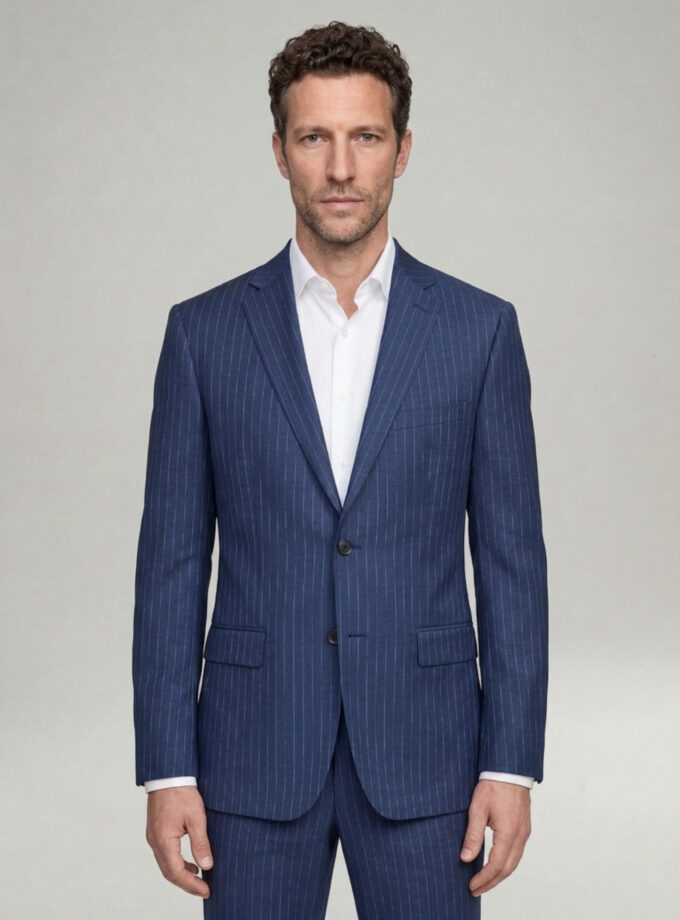 Costume 2 Pièces Ajusté Rayé – Bleu