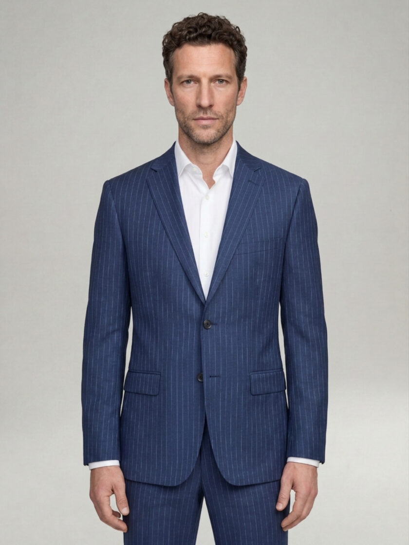 Costume 2 Pièces Ajusté Rayé – Bleu