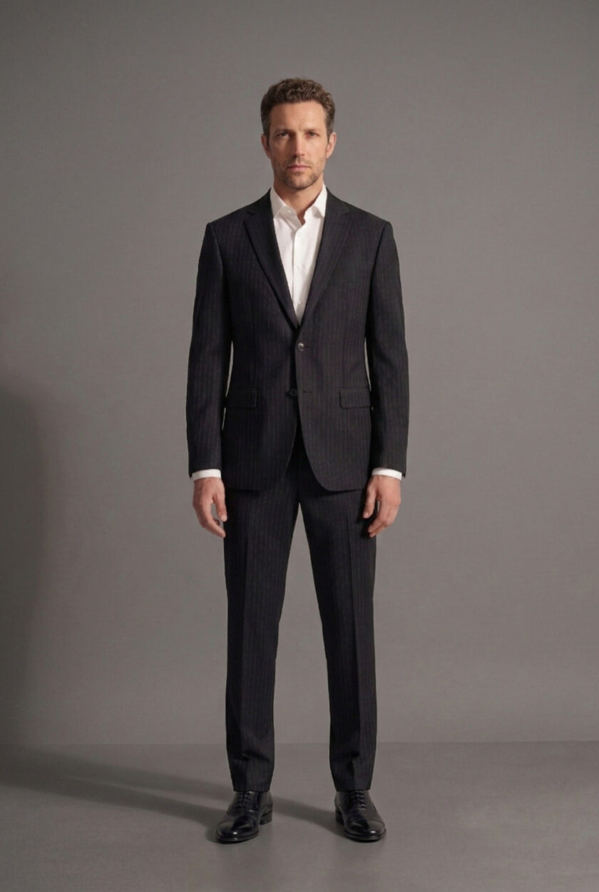 Costume 2 Pièces Ajusté Rayé – Noir – Image 3