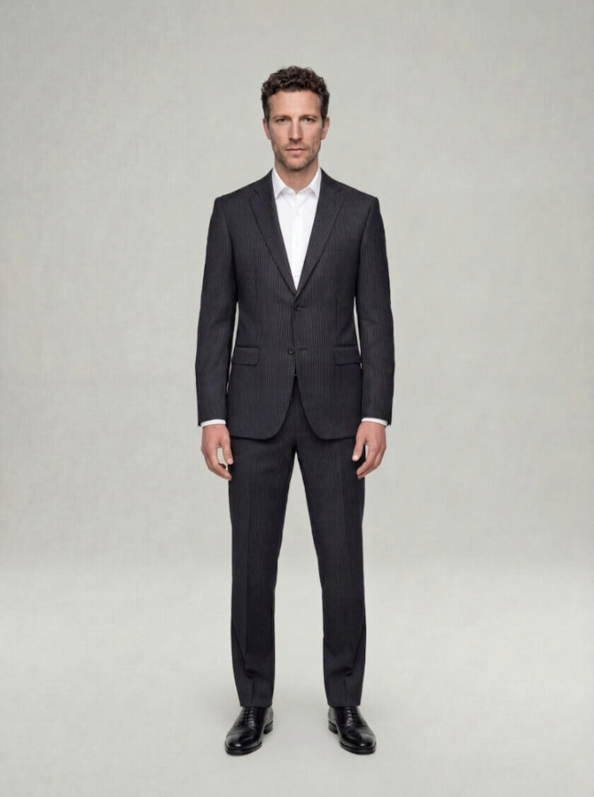 Costume 2 Pièces Ajusté Rayé Fine – Noir – Image 2