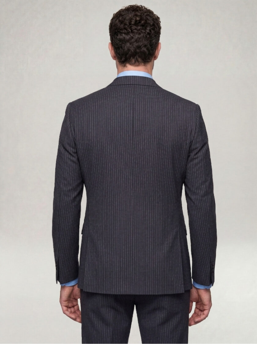 Costume 2 Pièces Ajusté Rayé Fine – Bleu Nuit – Image 3