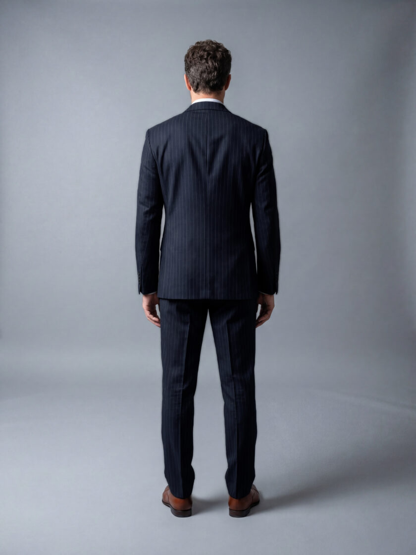 Costume 2 Pièces Ajusté Rayé – Bleu Nuit – Image 3