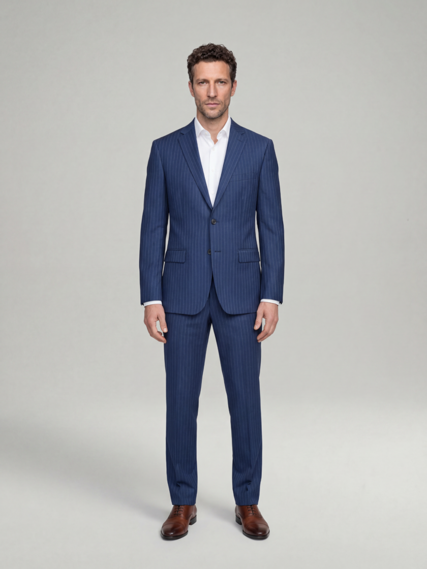 Costume 2 Pièces Ajusté Rayé – Bleu – Image 2