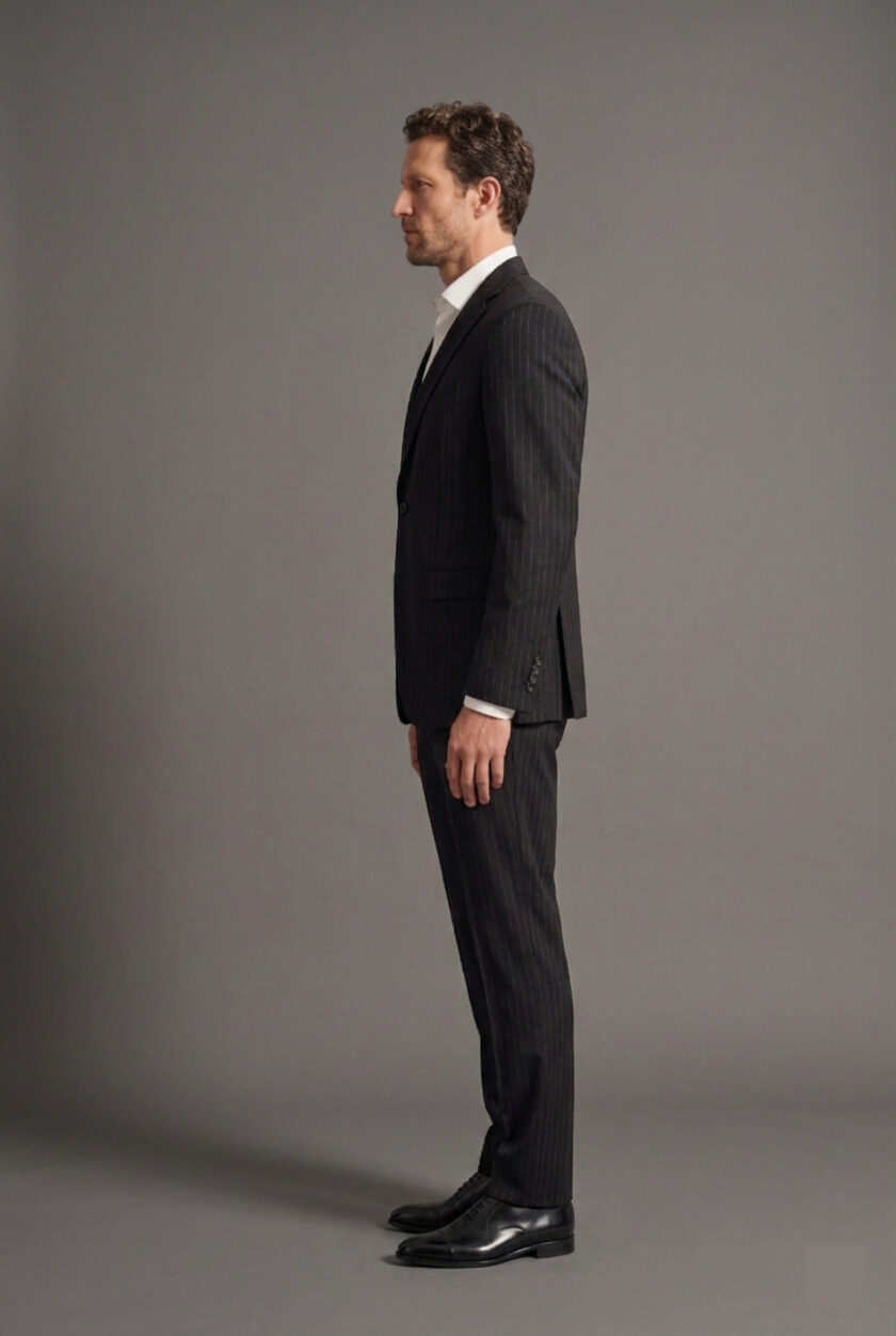 Costume 2 Pièces Ajusté Rayé – Noir – Image 6