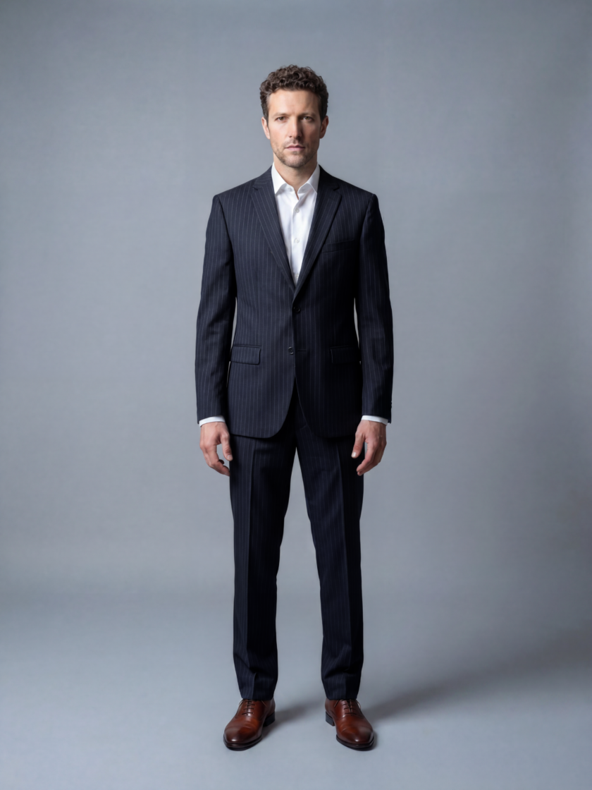 Costume 2 Pièces Ajusté Rayé – Bleu Nuit – Image 2