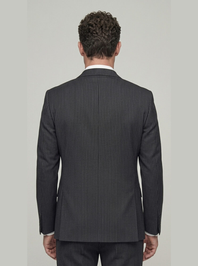 Costume 2 Pièces Ajusté Rayé Fine – Noir – Image 3