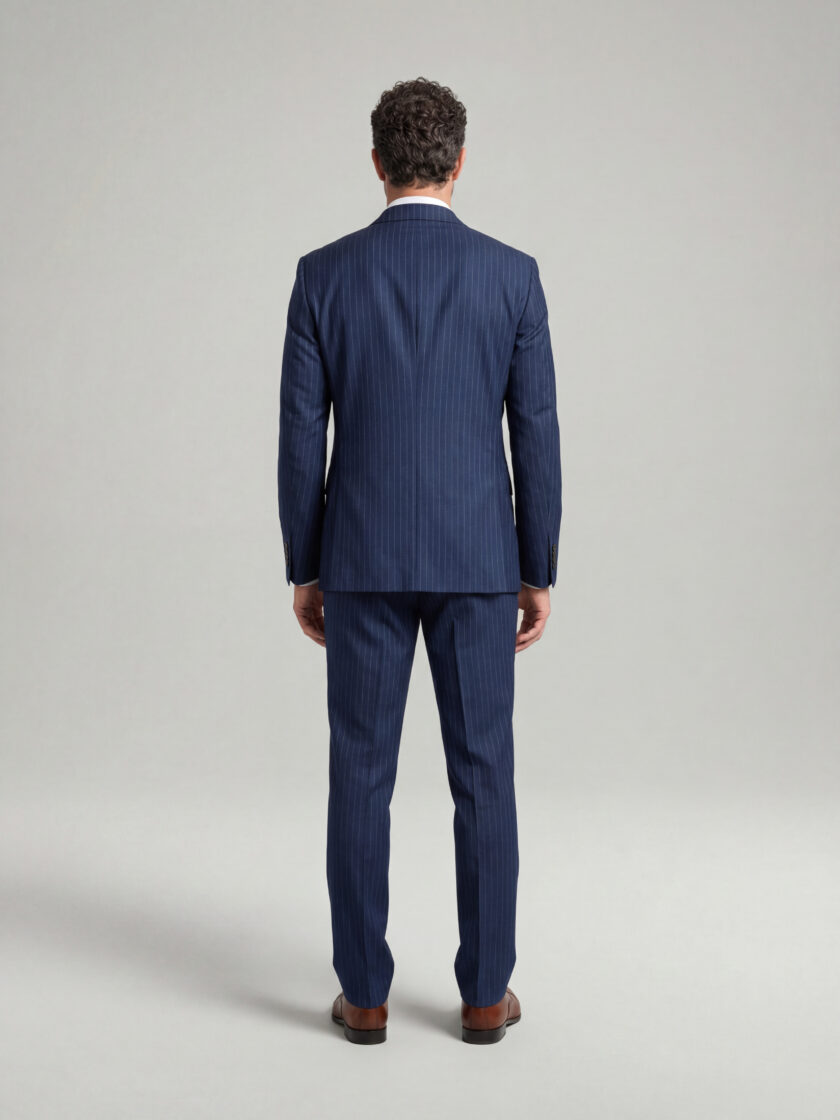 Costume 2 Pièces Ajusté Rayé – Bleu – Image 3