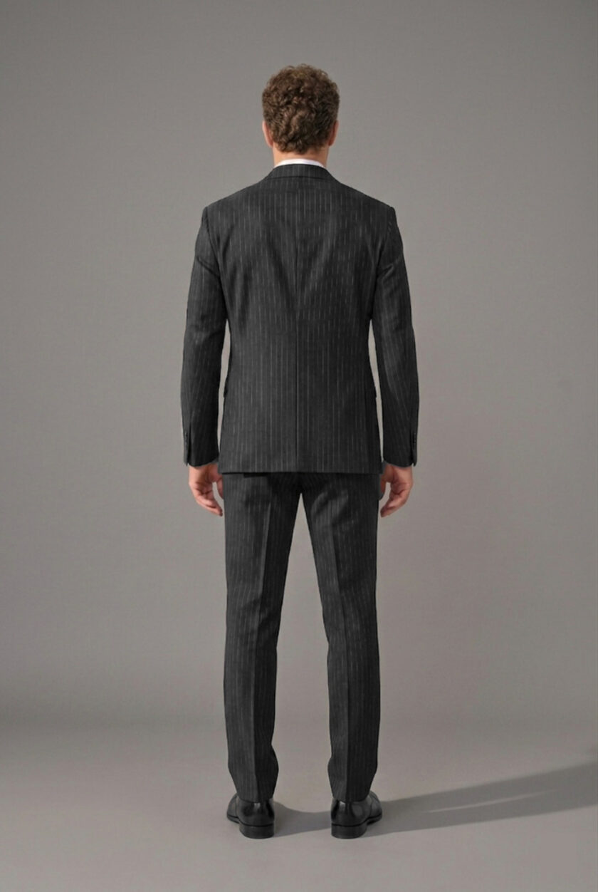 Costume 2 Pièces Ajusté Rayé – Noir – Image 2