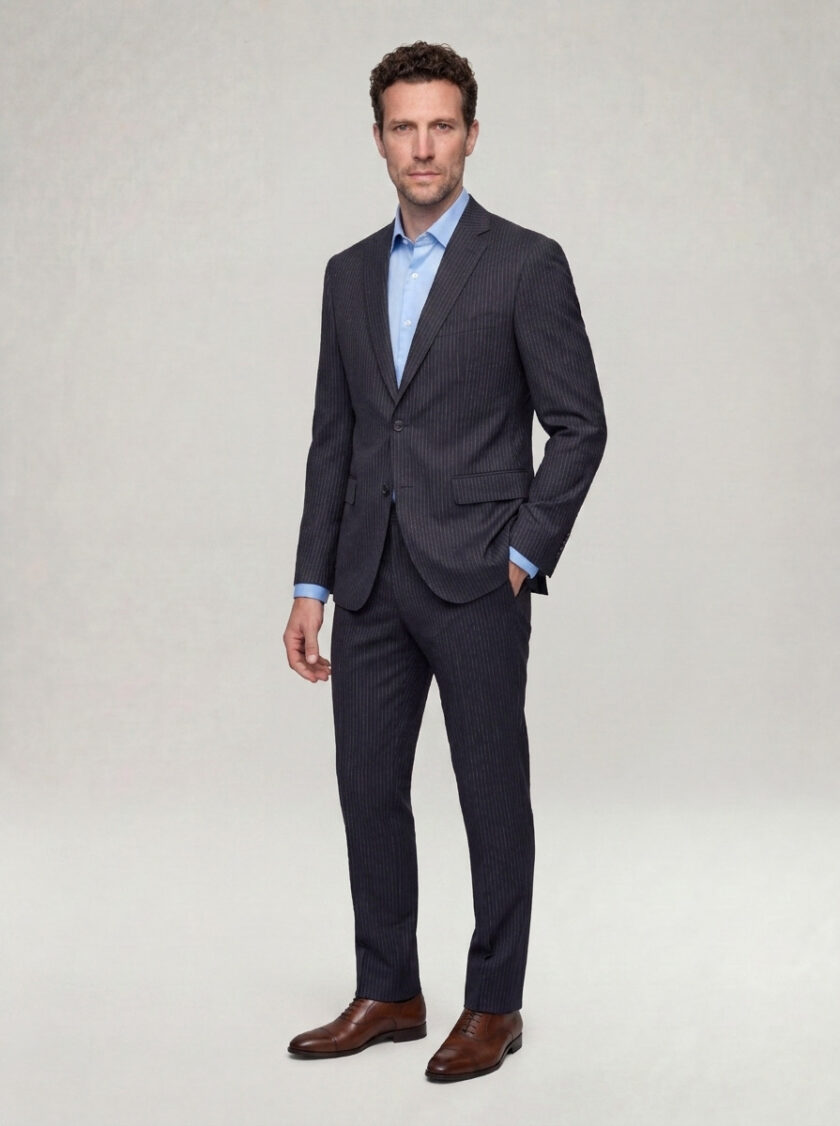 Costume 2 Pièces Ajusté Rayé Fine – Bleu Nuit – Image 2