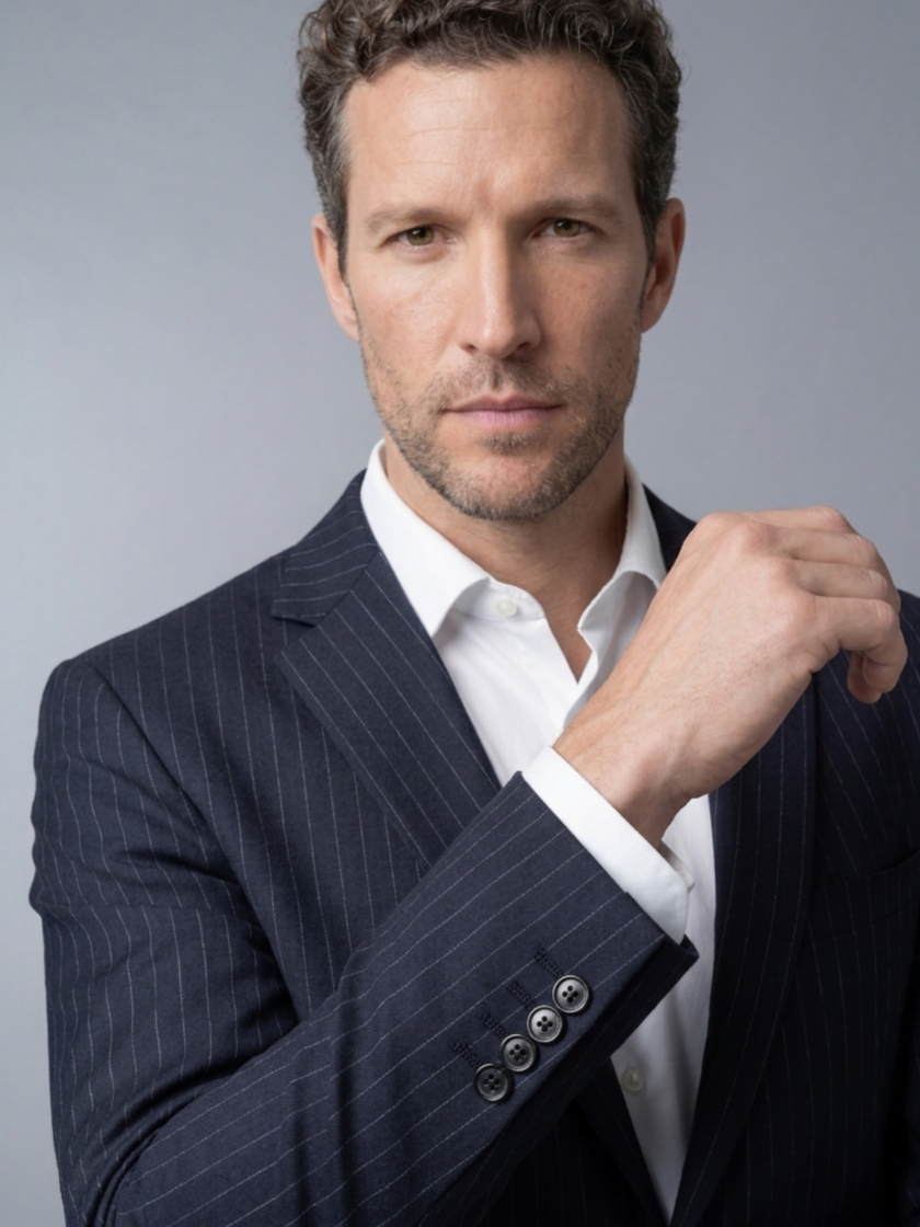 Costume 2 Pièces Ajusté Rayé – Bleu Nuit – Image 5