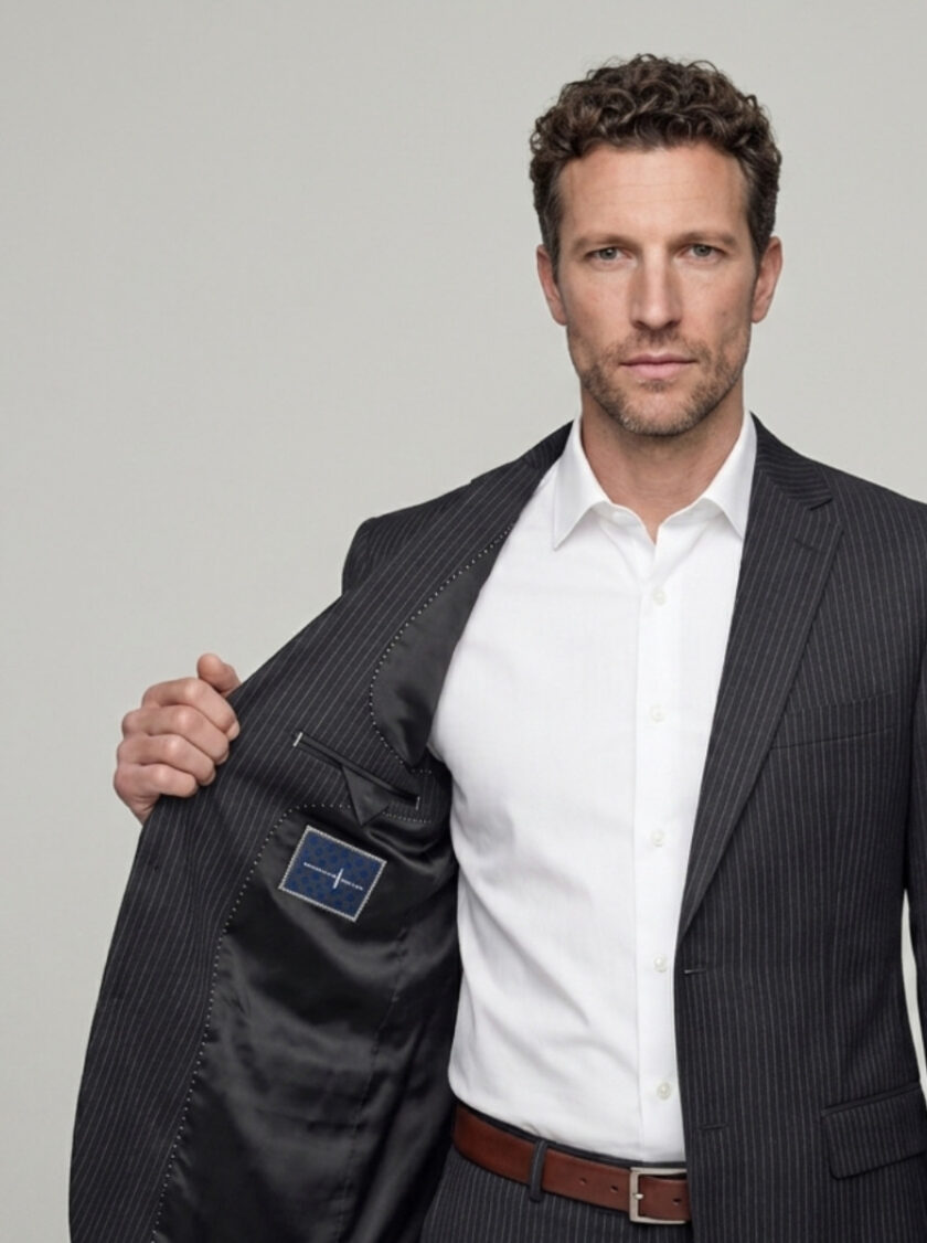 Costume 2 Pièces Ajusté Rayé Fine – Noir – Image 4