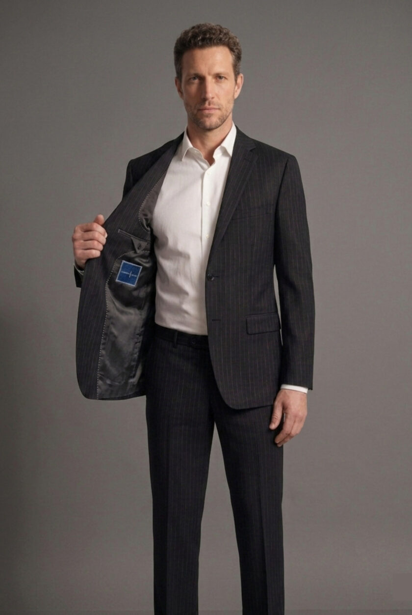 Costume 2 Pièces Ajusté Rayé – Noir – Image 4