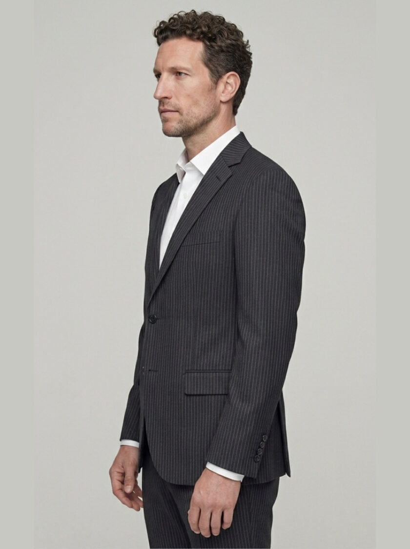 Costume 2 Pièces Ajusté Rayé Fine – Noir – Image 6