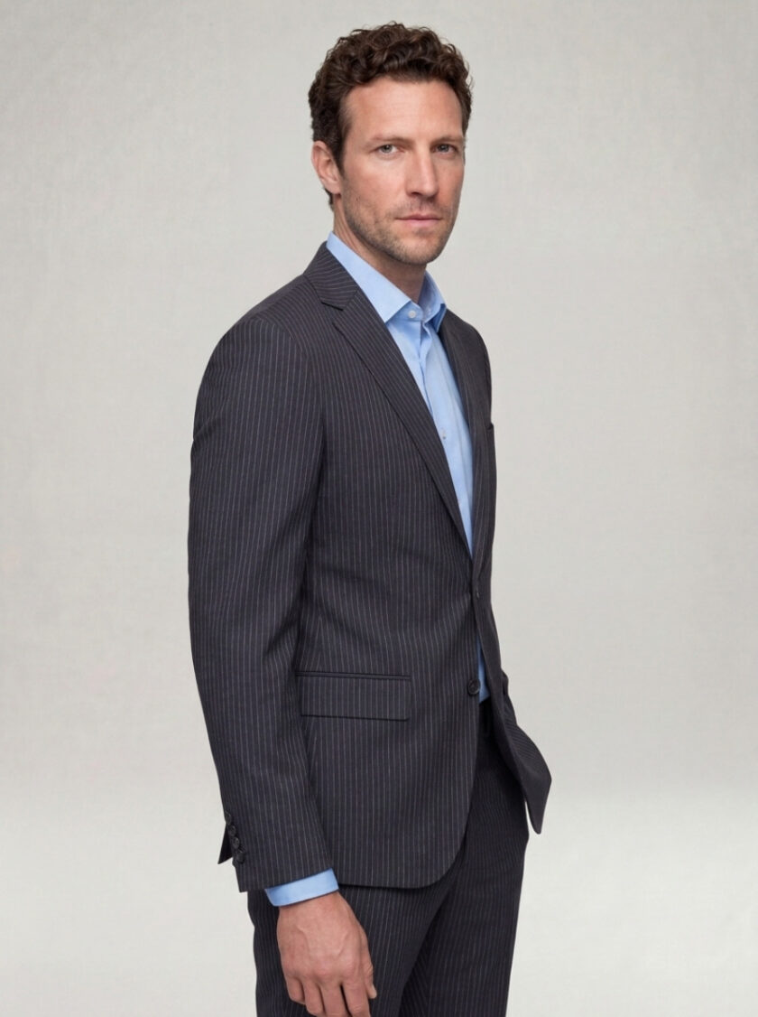 Costume 2 Pièces Ajusté Rayé Fine – Bleu Nuit – Image 5